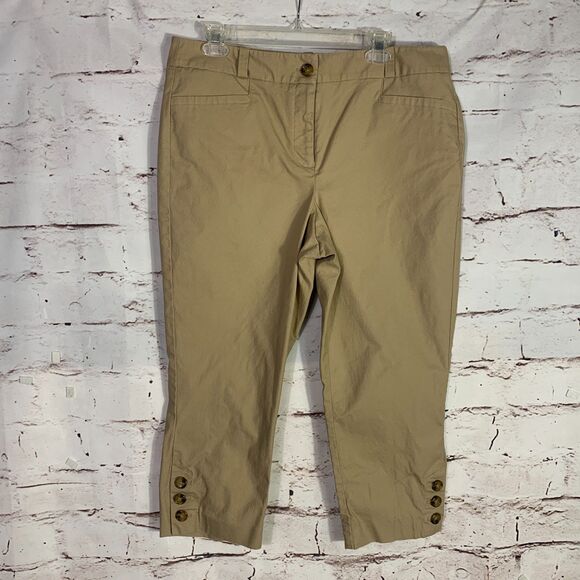 Dana Buchman Tan Cropped Button Hem Capri Pants Women’s 16 Stretch Casual Chic - Picture 1 of 6